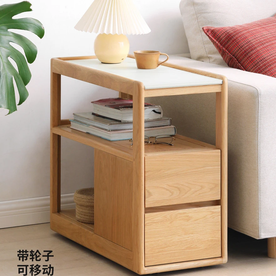 

Light luxury sofa side cabinet, side cabinet, rock board, corners, solid wood, Nordic living room, narrow mobile side table