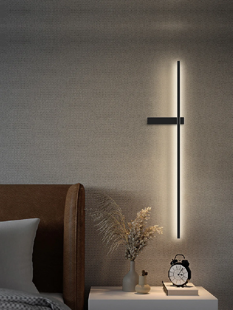 

Black long strip wall lamp bedroom bedside lamp modern minimalist wall lamp living room TV background line wall light