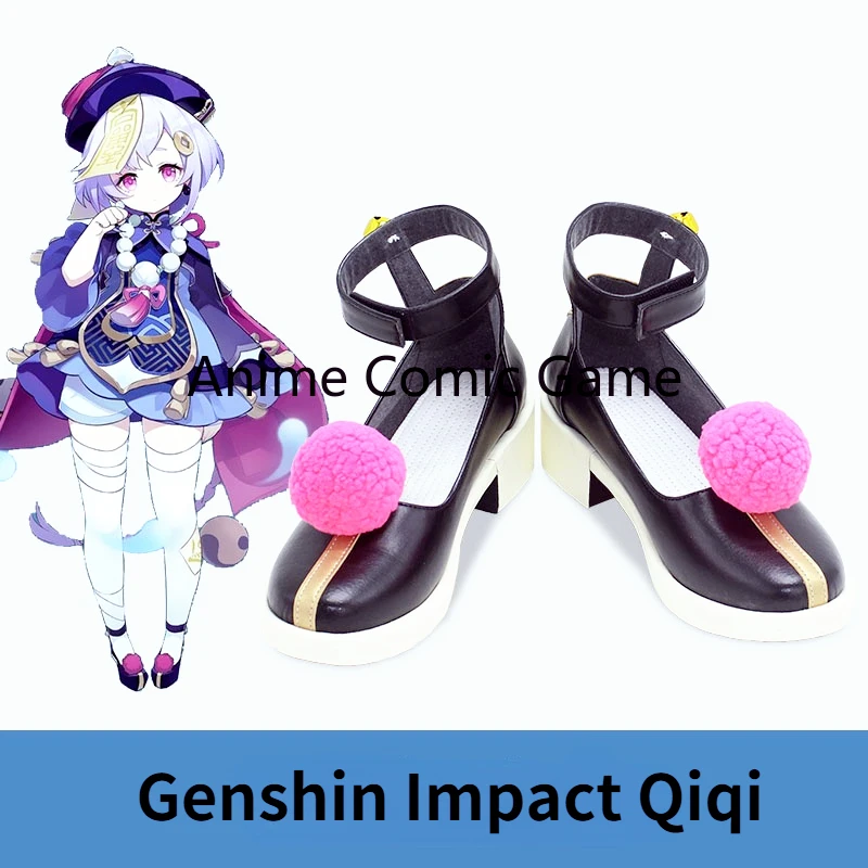 Anime Genshin Impact Qiqi Cosplay Wig Qiqi  Cosplay Shoes Boots Halloween Carnival Accessories