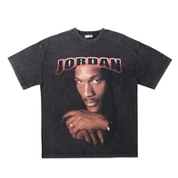 yihanke xiaxin tide brand legendary basketball superstar portrait print heavy retro washed short sleeve t shirt