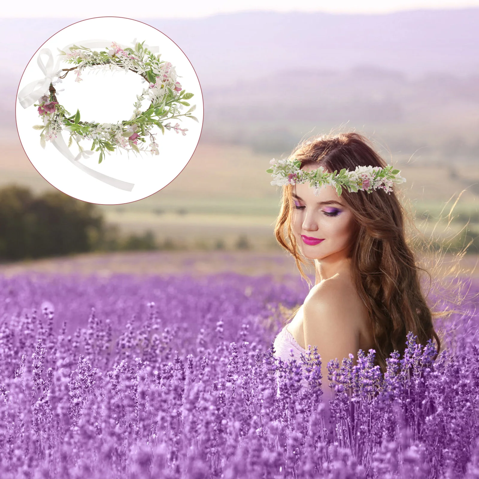 Искусственная цветочная корона свежий венок невесты повязка на голову свадебная