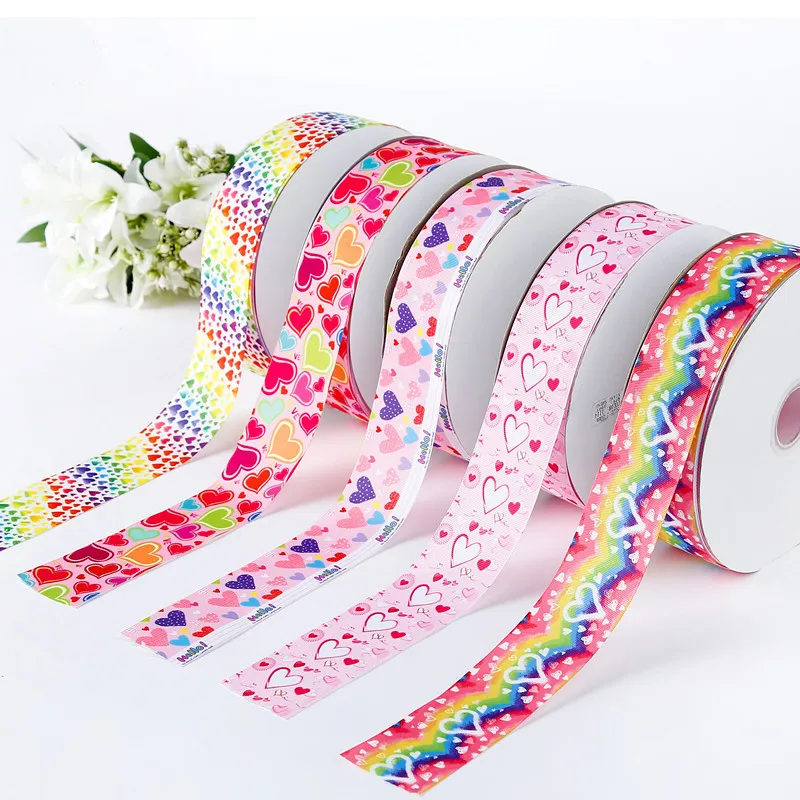 

100Yards DIY Bows Valentine Heart Print Ribbed with Encrypted Polyester Ribbed Hair Accessories Handmade Accessories