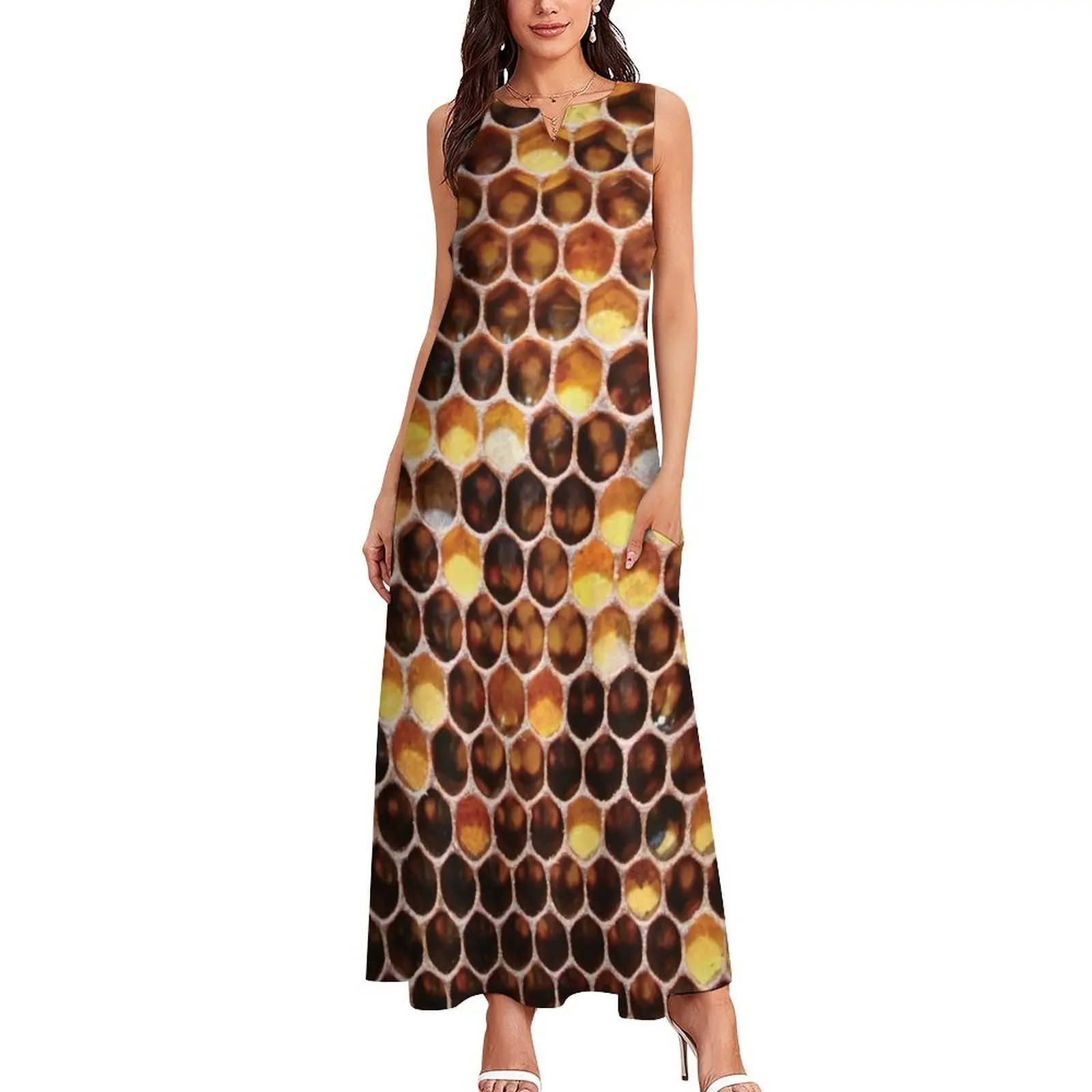 Длинное платье с сотовым принтом Длинные платья вуаллю Женское Платье