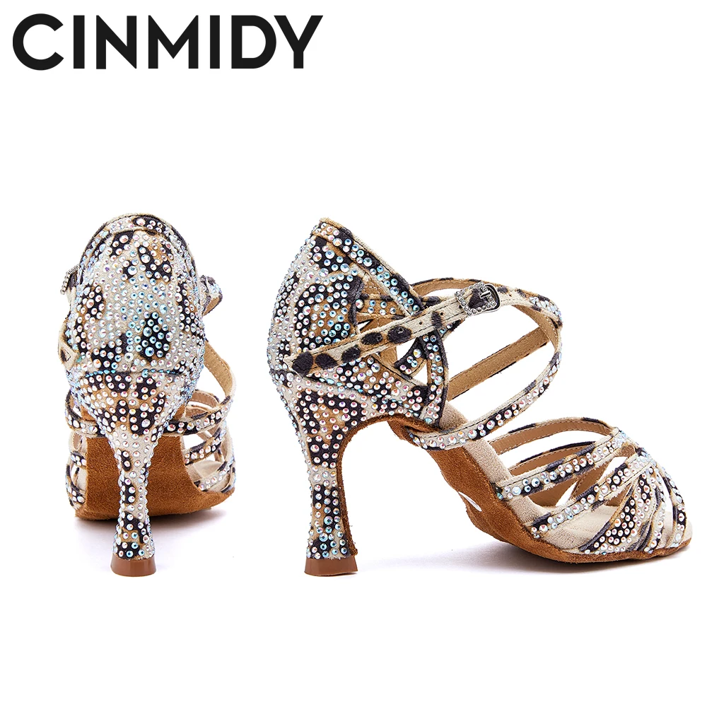 Женские туфли для латиноамериканских танцев CINMIDY с леопардовым принтом на мягкой