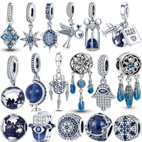new 100 silver color blue series flying birds and globe bead charms fit original 925 pandora bracelets bangle women jewelry