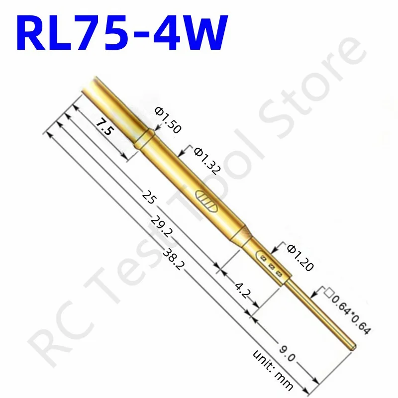 100pcs RL75-4W Test Pin Receptacle Needle Sleeve Seat Spring Detection Probe Length 38.2mm Diameter 1.32mm |