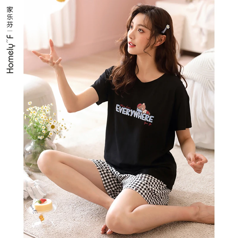 Пижама женская летняя из чистого хлопка с коротким рукавом и шортами