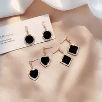 2022 new trend rhinestone geometric drop earrings womens korean fashion black drop earrings temperament womens elegant jewelry