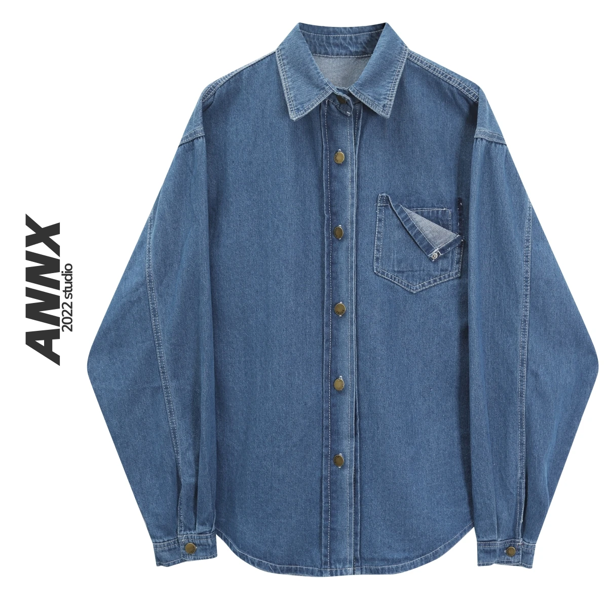 

SuperAen 2022 Vintage Washed Turn Down Collar Denim Shirt Full Spring New All Match Thin Bottomed Jackets for Women