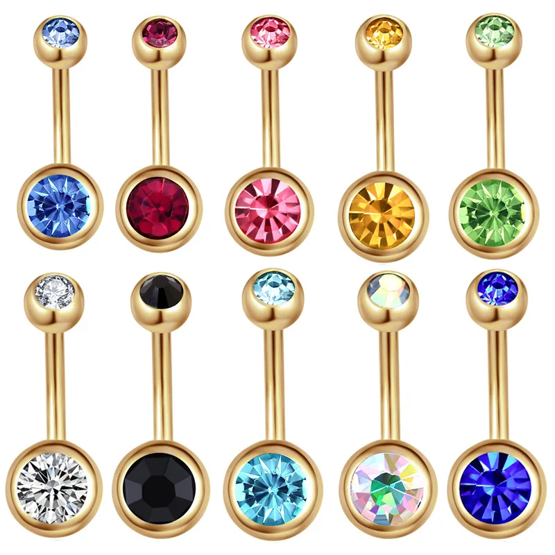 

10PCS/Lot Surgical Steel Gold Plated Belly Bar Piercings Navel Earrings Gemed Goth Belly Button Rings Ombligo Sexy Body Jewelry