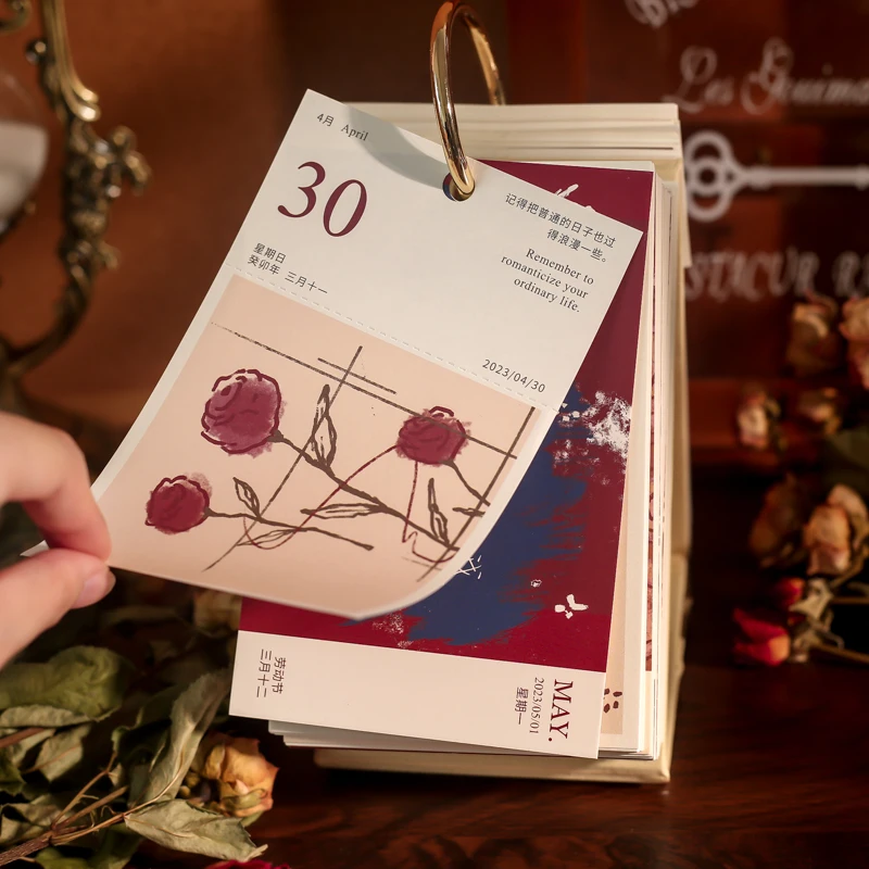 

Yoofun эстетические розы, креативный Настольный календарь на 365 дней, 2023 милые настольные календари, почтовая карта, школьные офисные принадле...