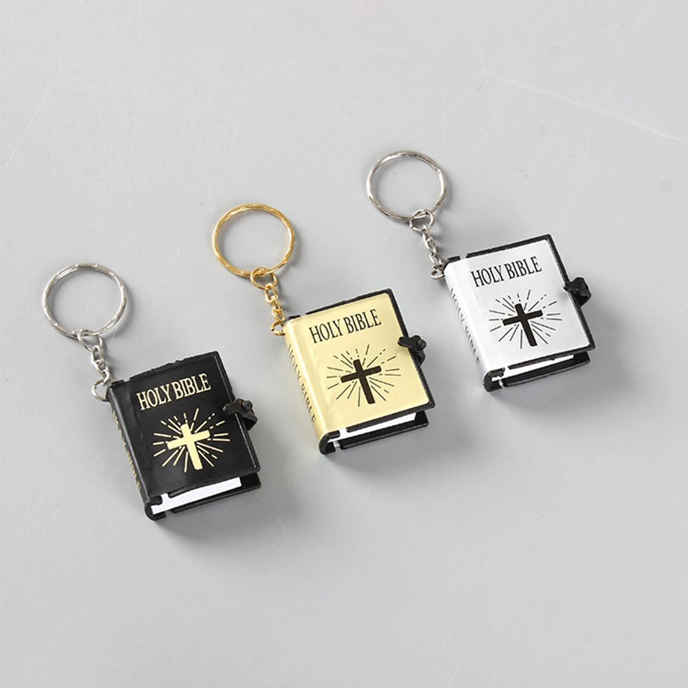 

Charm Creative Cross Cute Religious English Car Key Chains Cross Keyrings HOLY BIBLE Keychains Bags Pendant