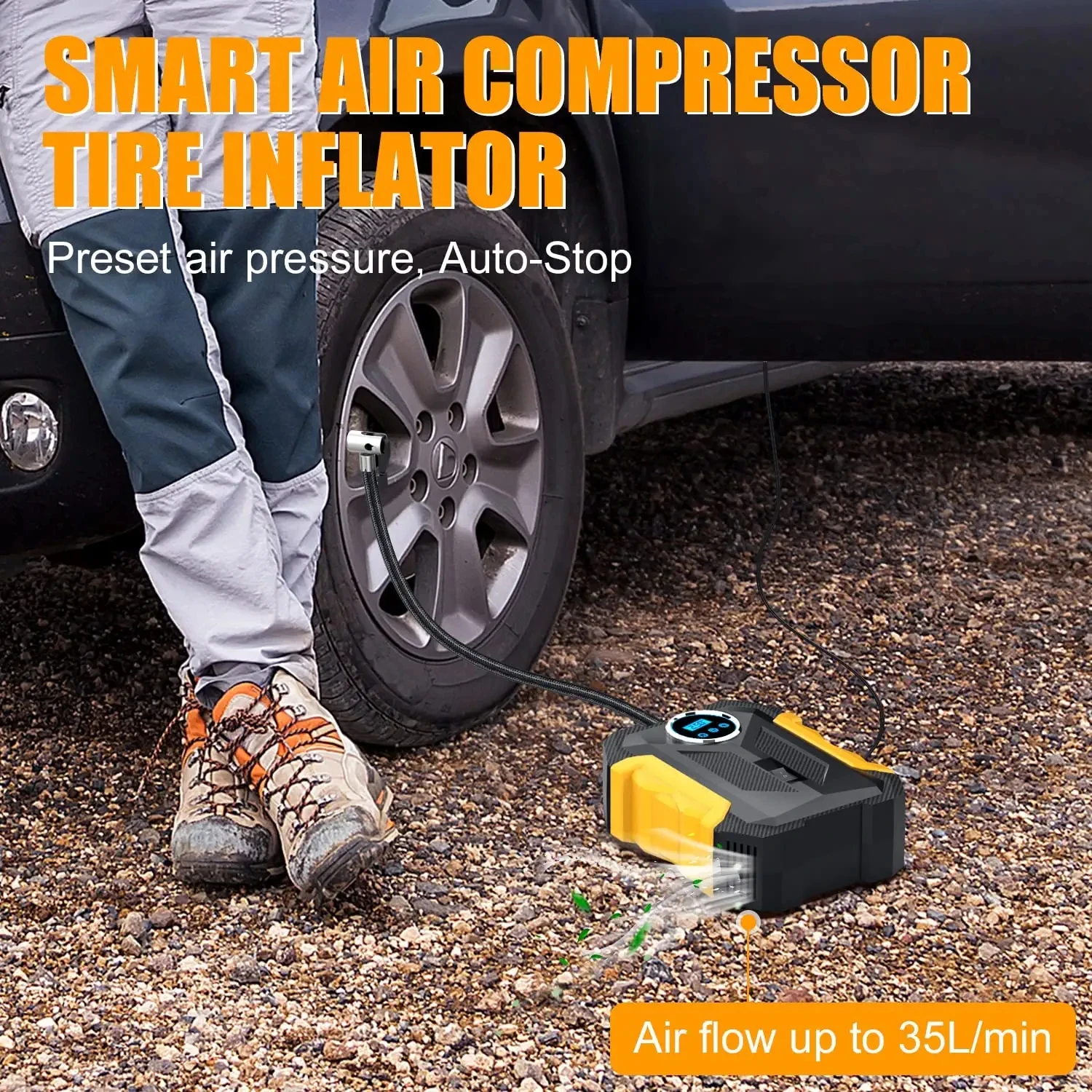 Car Tire Inflator Portable Air Pump 12V 150PSI Digital Compressor Filling With LED Lighting For Bicycles Airpump |