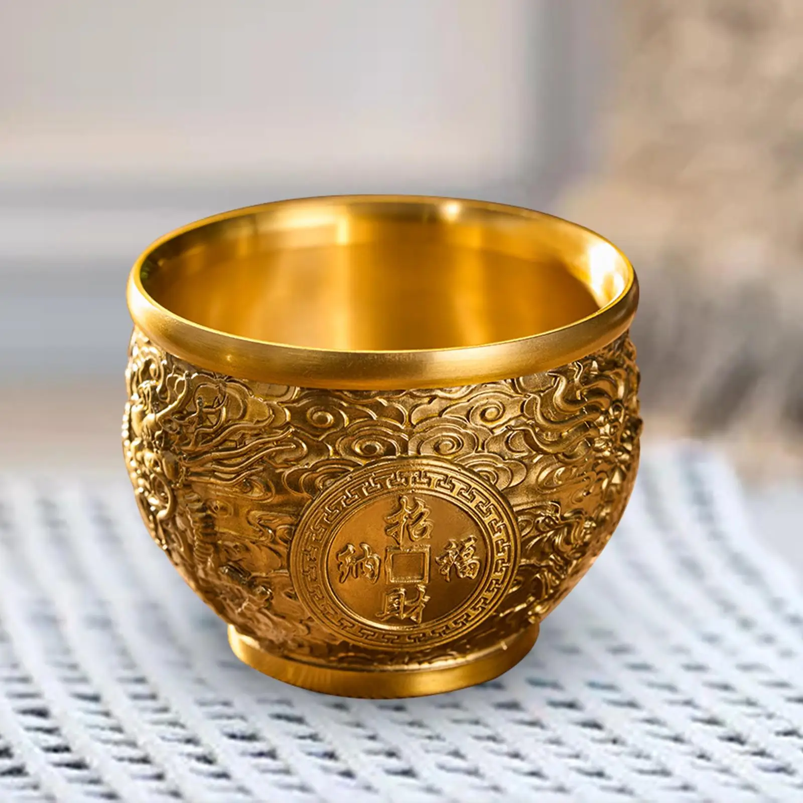 

Brass Chinese Fortune Bowl Treasure Basin Table Centerpieces 9.5x8cm Prosperity Bowl for Entryway, Dining Table