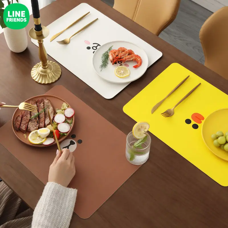 

Kawaii LINE FRIENDS Anime Hobby Brown Cony Sally Choco Kitchen Table Insulation Pad Waterproof and Oilproof Leather Tablecloth