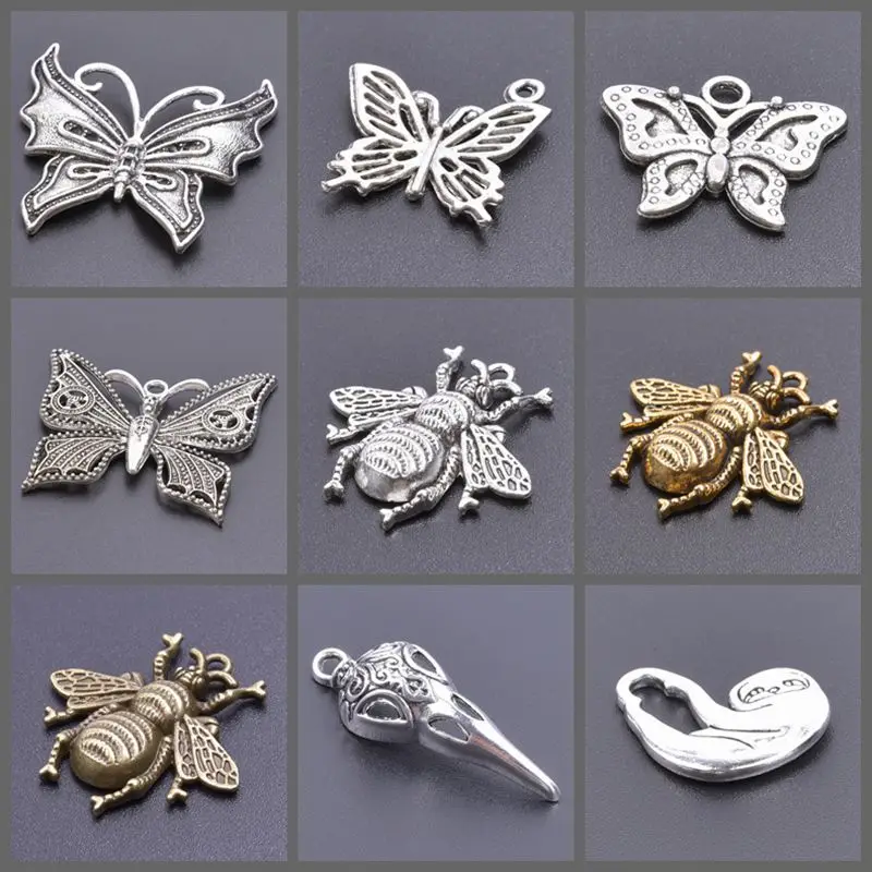 

10pcs/Lot Personalized Vintage Metal Butterfly Bee Charms for Jewelry Making Insect Pendant DIY Necklaces Earrings Accessories