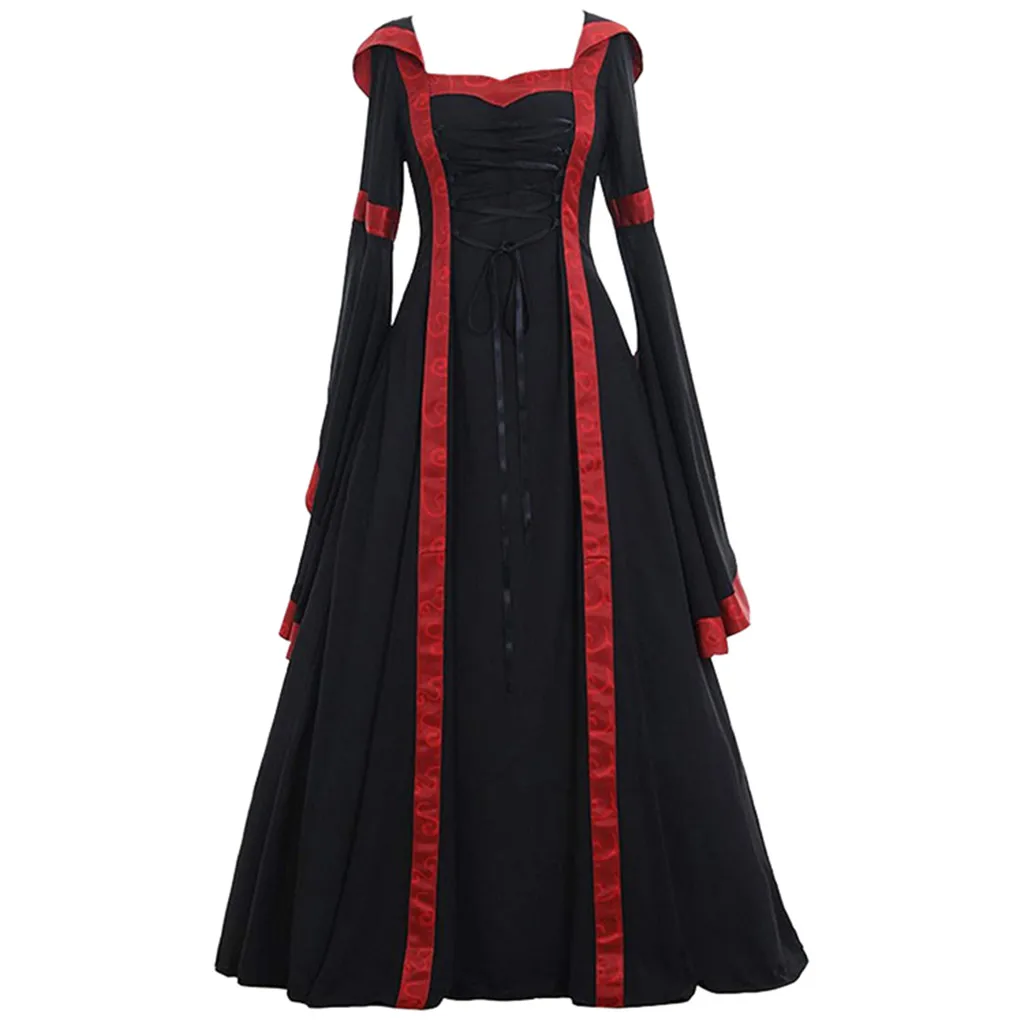 

Vintage Halloween Cosplay Costume Witch Vampire Gothic Dress Ghost Dresses Up Party Printed Medieval Ghost Bride Female Clothes