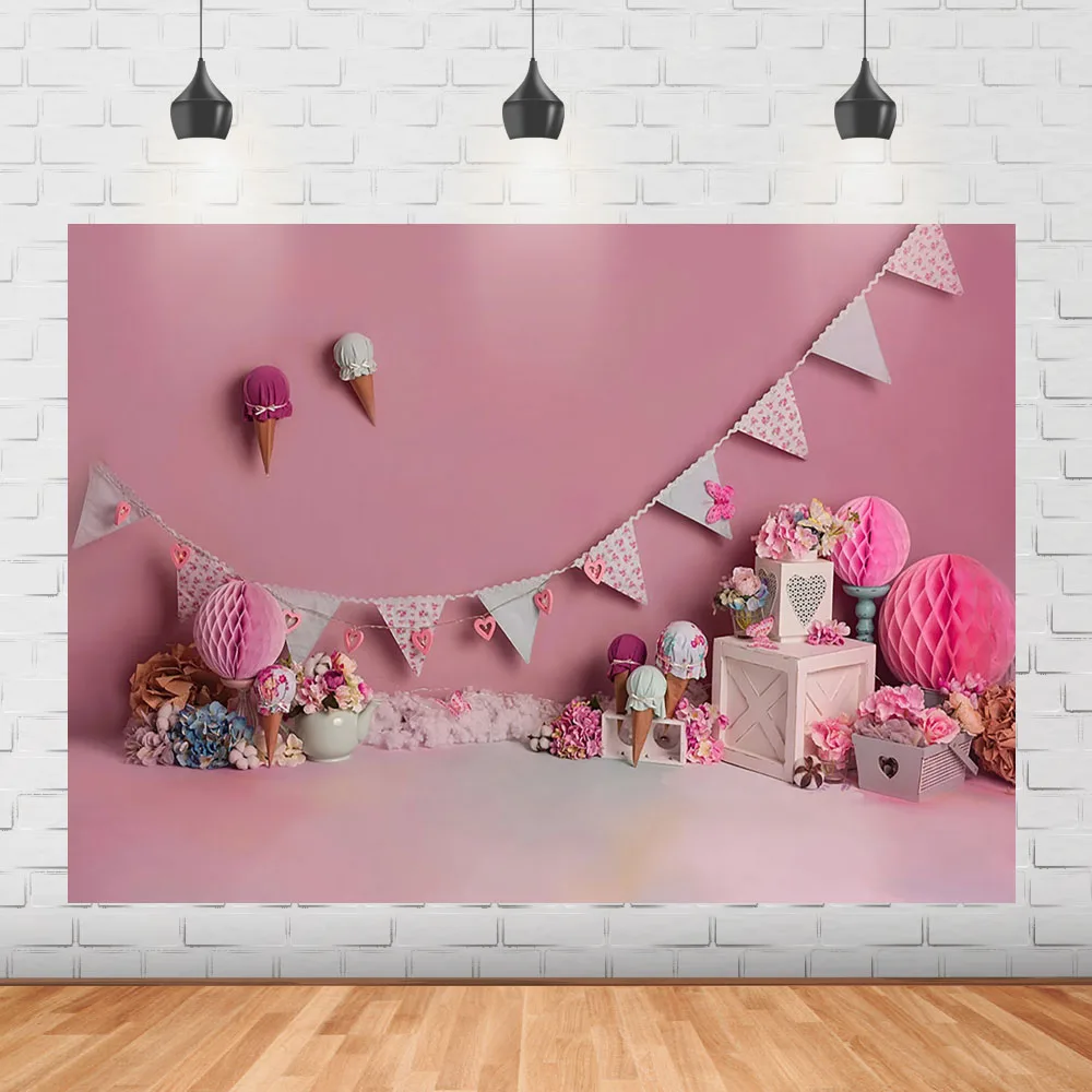 

Розовый фон для фотосъемки на день рождения мороженое для новорожденных детей портретная фотокамера декорация для фона баннер