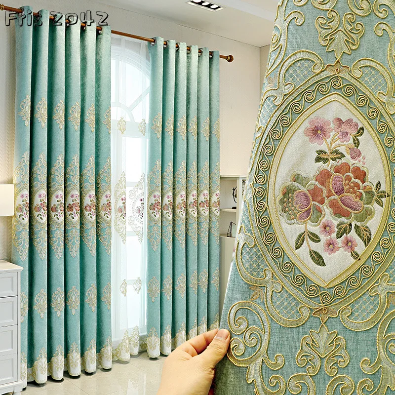 

Chenille Embroidered Curtains for Living Dining Room Bedroom Luxury Custom Shading
