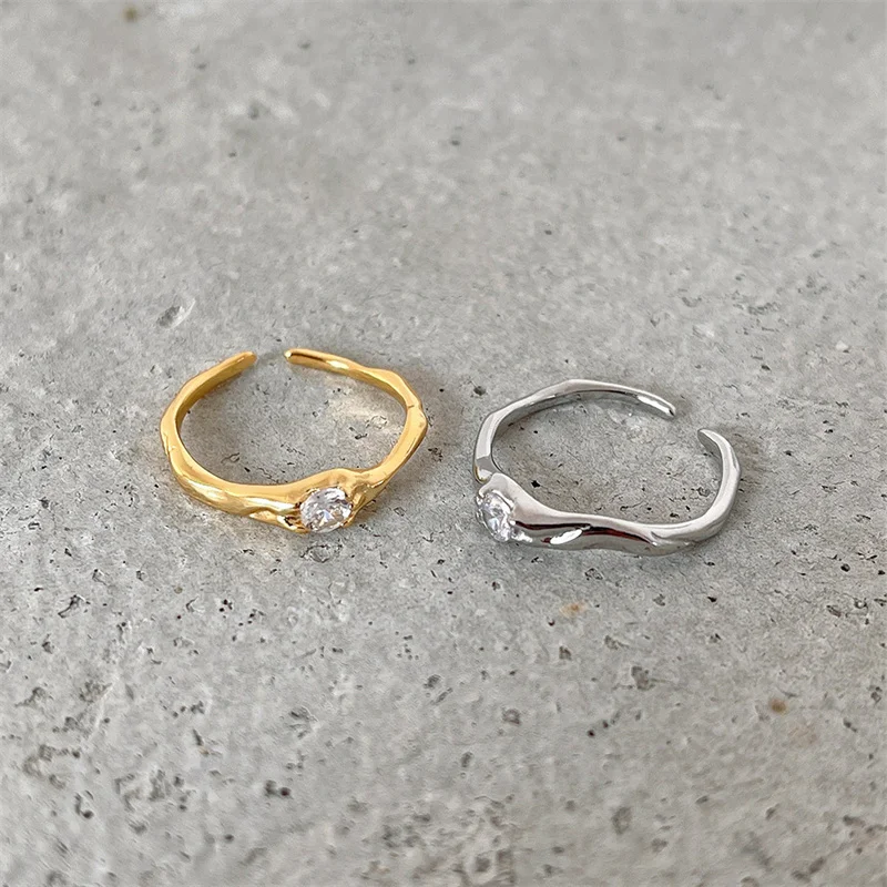 

Coconal Womens Vintage Inlay Small Zircon Irregular Metal Gold Silver Color Finger Rings for Women Charming Fashion Jewelry Gift