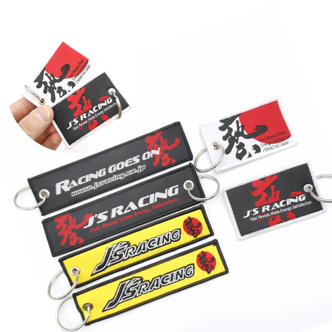 

JS RACING Car Keychain Double Sided JDM Style Backpack Embroidery Nylon Keyring Lanyard Key Ring Holder Car Motorcycle Accessory