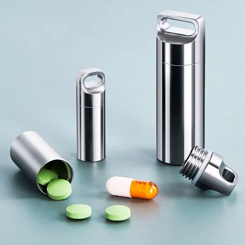 

Mini Stainless Steel Sealed Capsule Waterproof Pill Box Camping Firstaid Pendant