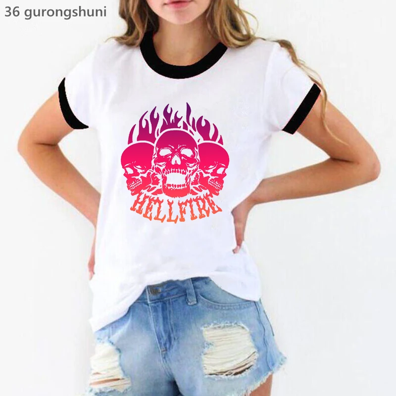 

2022 Hot Sale Stranger Things 4 Print T Shirt Women Funny Hellfire Club Tshirt Femme Summer Short Sleeve Female T-Shirt Tops