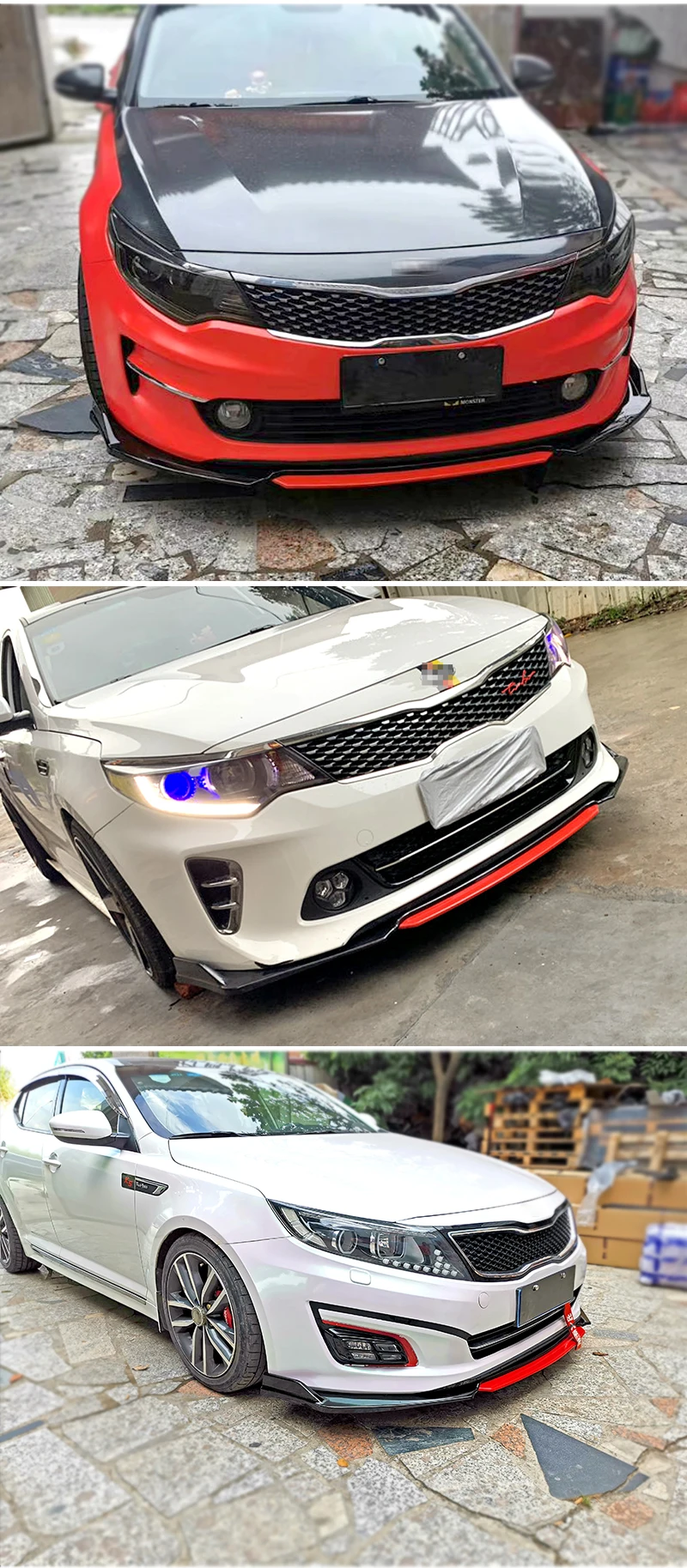 Накладки на передний бампер для Kia Optima K5 2014-2017, комплект из 4 штук, спойлер, сплиттер, диффузор, защитные элементы кузова, универсальные автомобильные аксессуары.