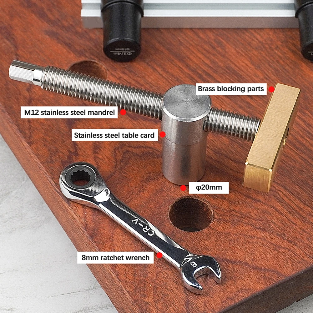 

Woodworking Desktop Vise Tenon Locking Bar Fixing Tool Brass Retaining Block Woodworking DIY Utility Tools for 20mm Table Hole