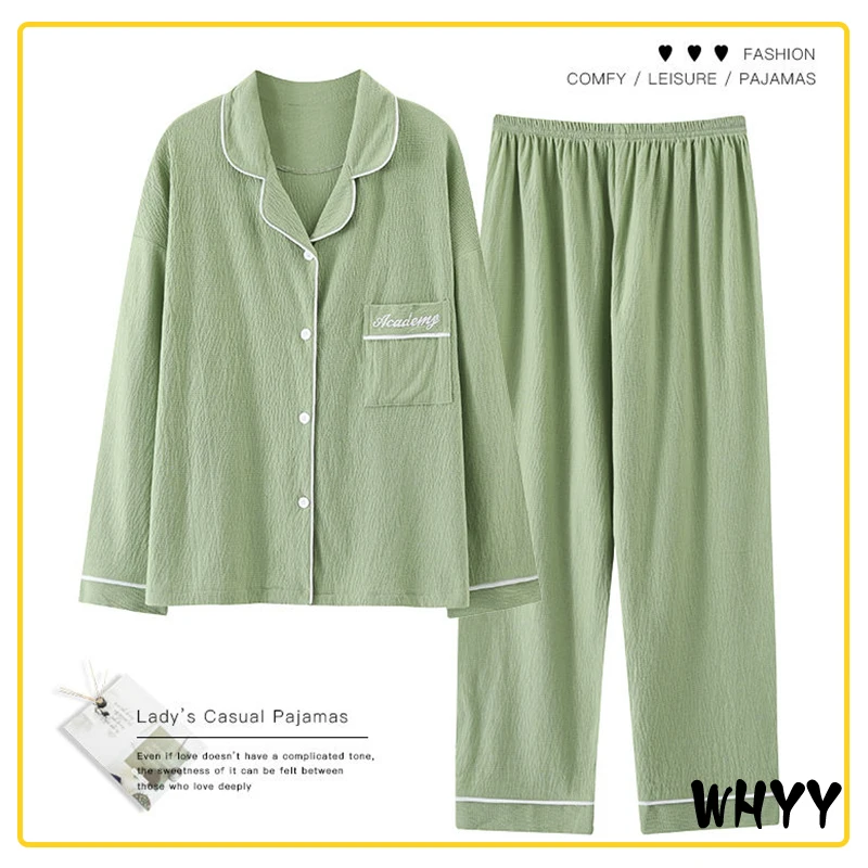

WHYY 2022 Pajamas Set Female Spring Summer Pijamas for Women Casual Fold-Down Cardigan Long Sleeve Large Size Nightshirt Girl