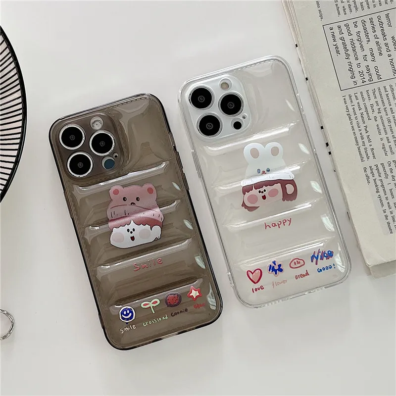 

Transparent Wavy TPU Cartoon Phone Case Cover For iPhone 11 12 13 Pro XS MAX XR X 8 7 Plus Anti-fall Protective Soft Shell Coque