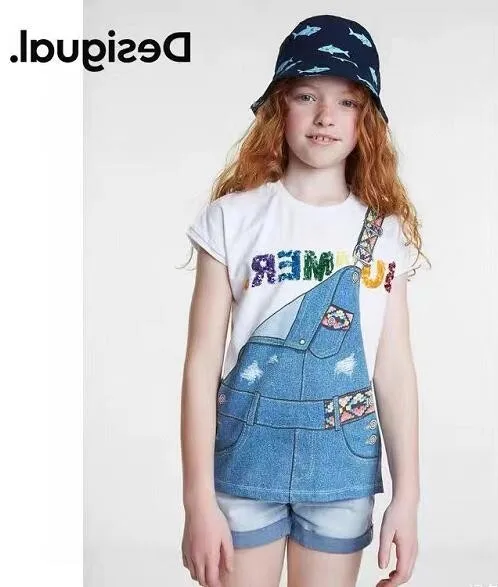 

Испанская Летняя трикотажная футболка с коротким рукавом и принтом для девочек