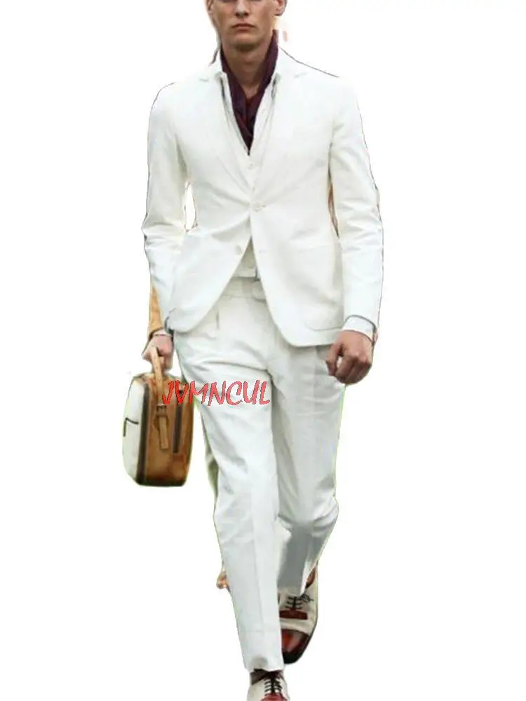 

Classic Men's Suits Custom Made Ivory Notched lapel 2 Button Groom Blazer Trousers Mens Business Suits( Jacket+Pant+Vest+tie)