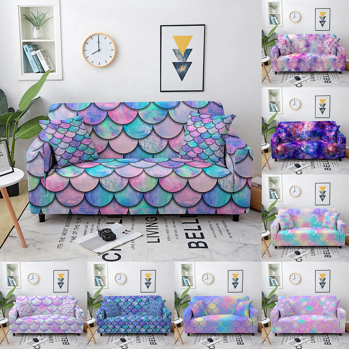 

Elastic Sofa Covers for Living Room Home Decor Mermaid Scales Pattern Sofa Slipcovers Sectional Couch Cover Sofa Protector
