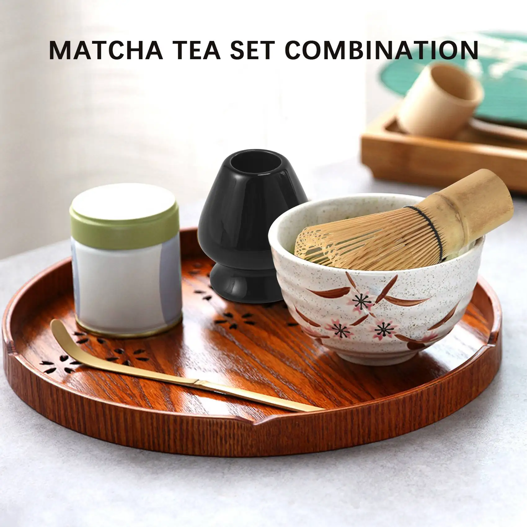 

Matcha Green Tea Whisk Set - Whisk+Scoop+Tea Spoon+Black Whisk Holder