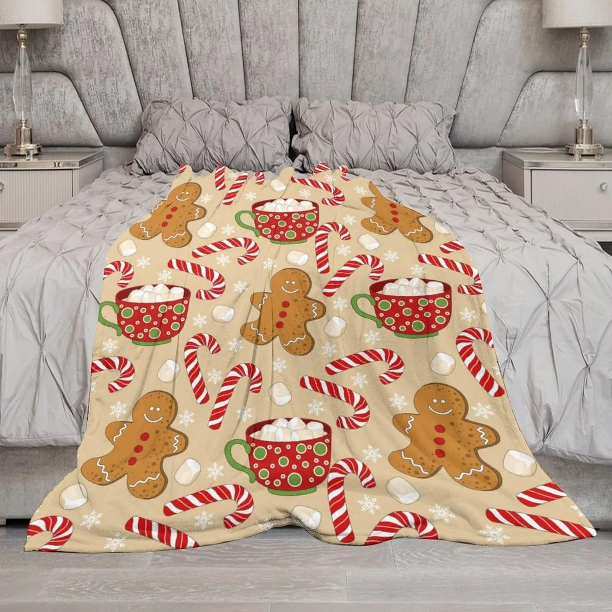 Christmas Blanket Soft Warm Candy Cane Lightweight Flannel Plush Fuzzy Blankets Gift for Women Kids Boys Teens