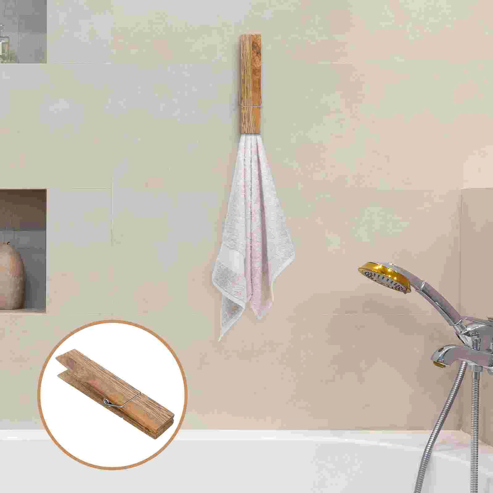 

1Pc Household Clothes Clip Hook Wooden Bathroom Wall-mounted Large Towel Clip