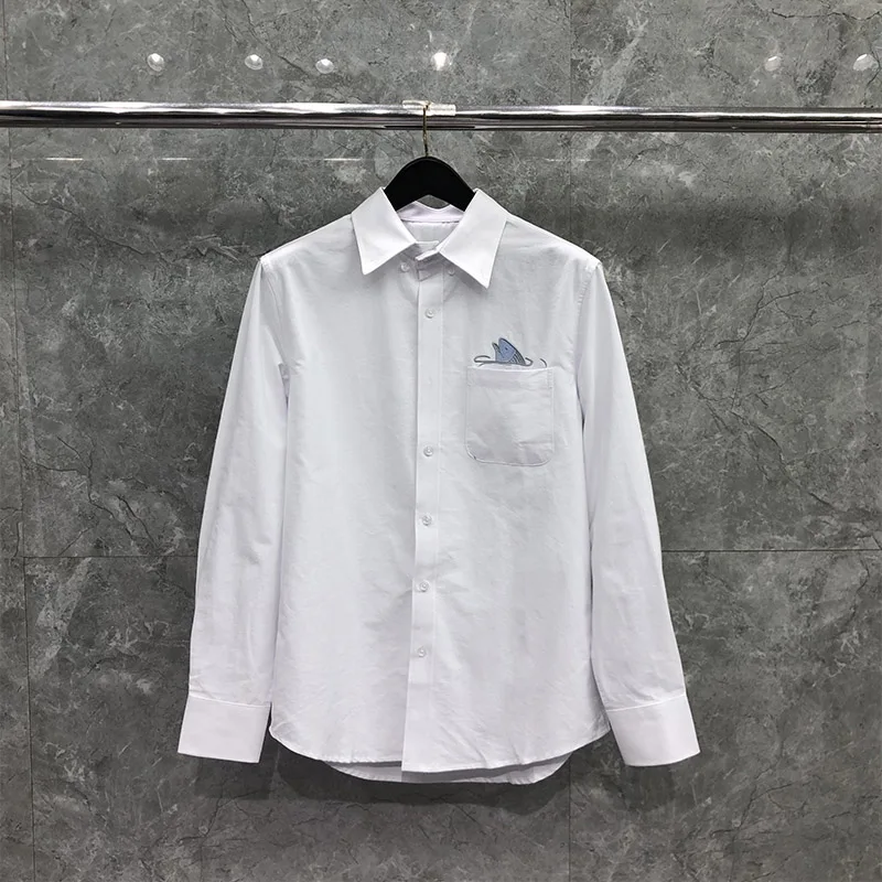 

TB THOM Long Sleeve Shirts Oxford Pocket Whale Fashion Causal Shirts High Quality Four Season All-match Couple Basic Shirts