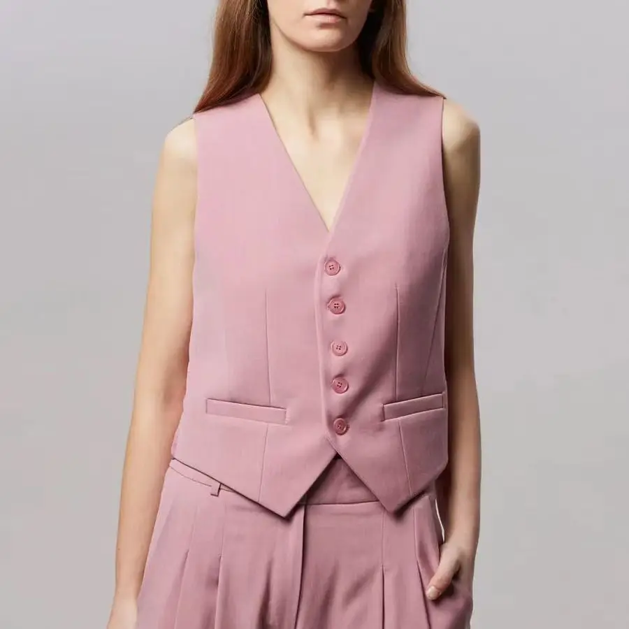 

New Ladies Wool Blend Office Vest Suit Coat Women Single-breasted Sleeveless Elegant Tops