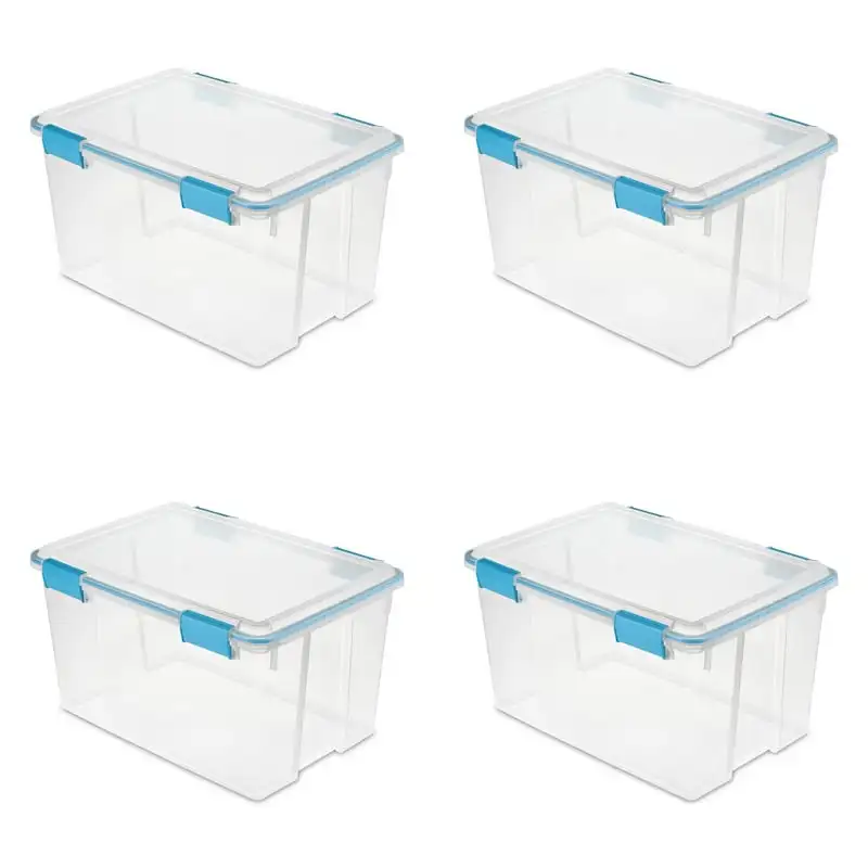 

54 Qt. Gasket Box Plastic, Blue Aquarium, Set of 4