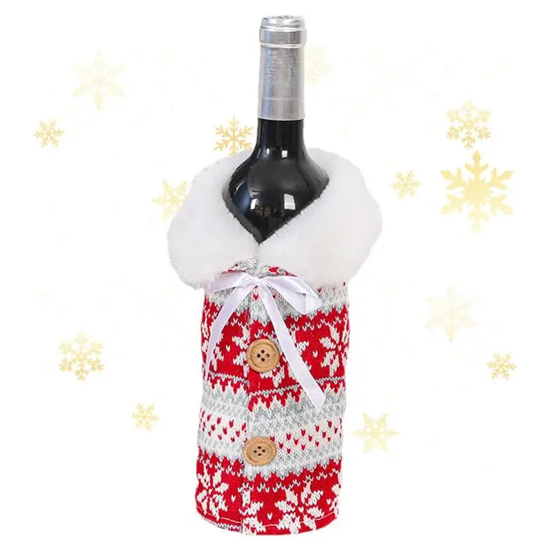 

Рождественский чехол для винной бутылки, платье для бутылки шампанского с воротником и пуговицами, дизайнерские вязаные сумки для бутылок для рождественской вечеринки