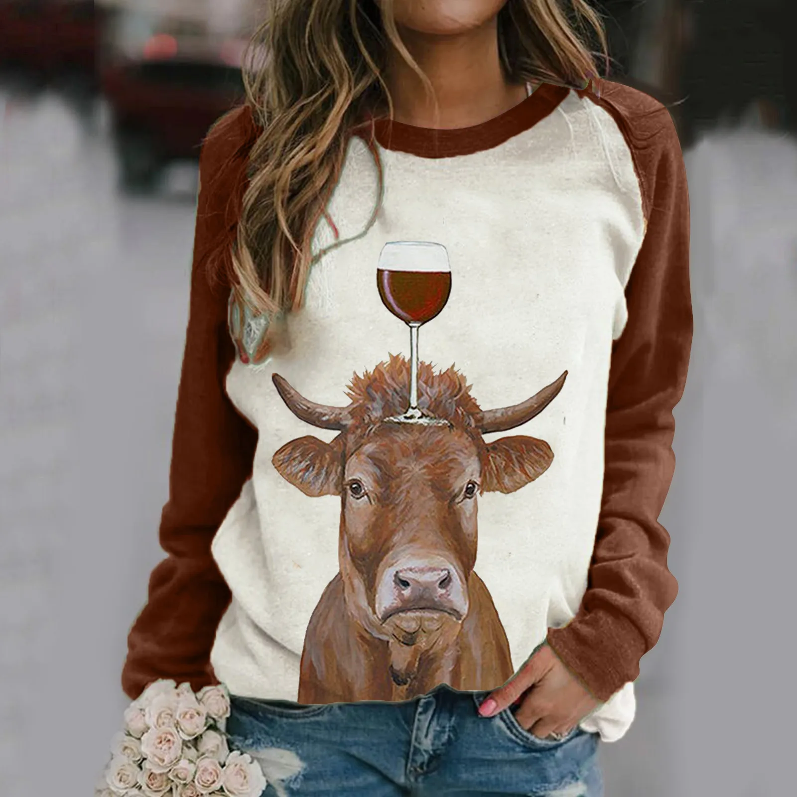 

Casual Neck Blouse Top Women's Long O T-shirt Sleeve Print Women's Blouse Ladies Sweater Blouses Floral Blouses