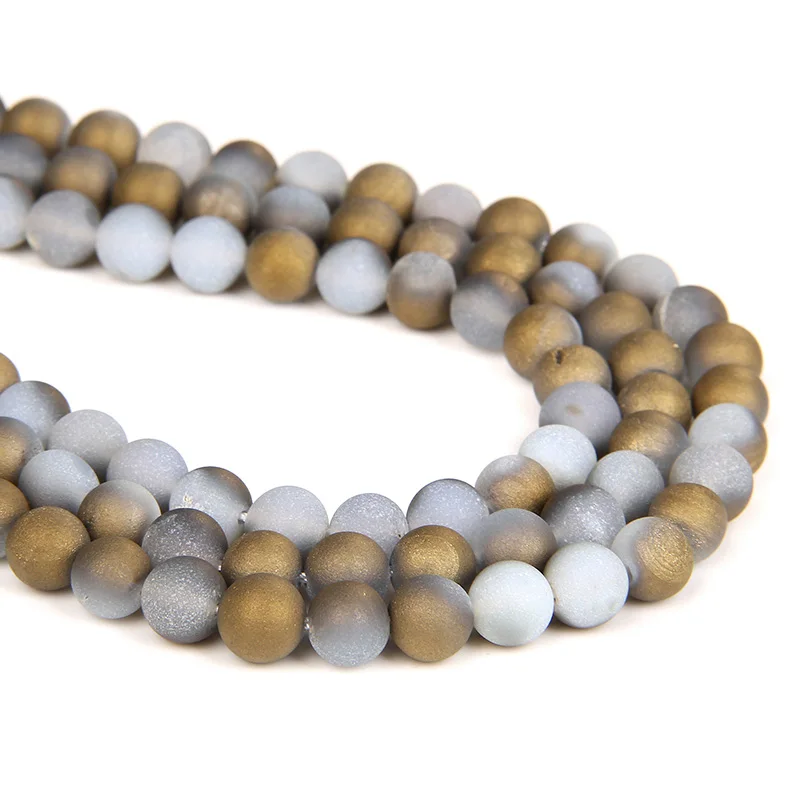 

Plating Natural Gold Color White Stone Beads Matte Agates Round Spacer Loose Beads For Jewelry Making DIY Bracelets Accessories