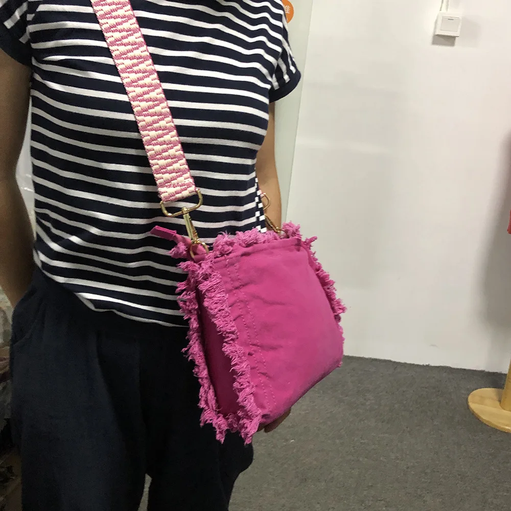 Beach Canvas Fringe Crossbody Bags with Adjustable Strap Summer Pool Shoulder Bags For Summer Fringe Zipper Crossbody Bag Domil