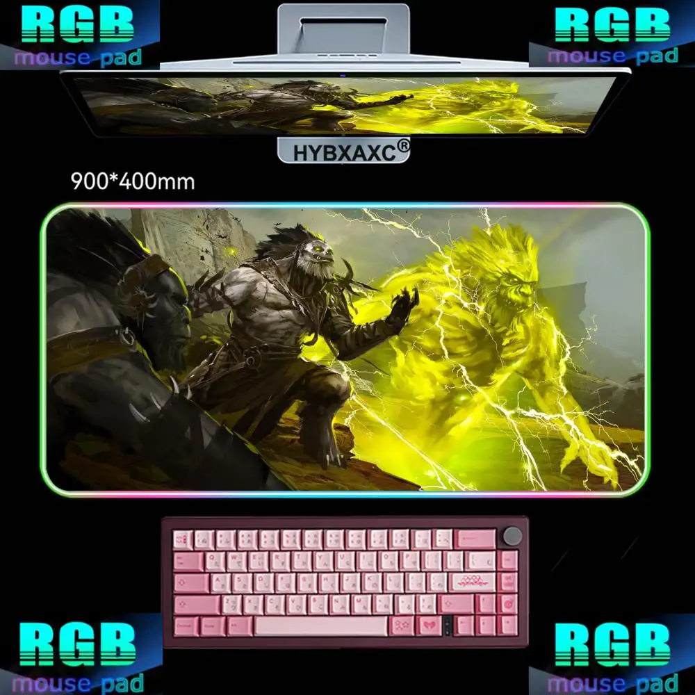 Фото Коврик для мыши RGB LED HD Guild Wars, увеличенный игровой коврик, расширенная игровая поверхность, нескользящая основа, идеально подходит для использования на столе HYBXAXC №2