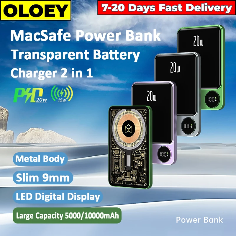 20W New Transparent Macsafe Powerbank Magnetic Power Bank Portable Wireless Charger For iPhone 12 13 14 15 External Battery Pack