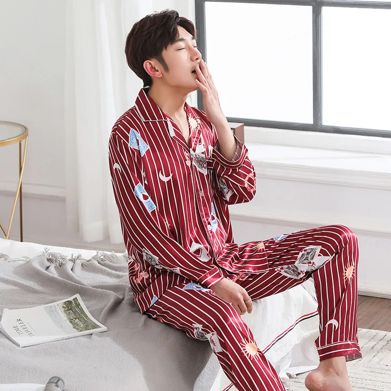 Couple pajamas New Thin Long Sleeve Casual Cartoon Simple Fashion Lightweight Set