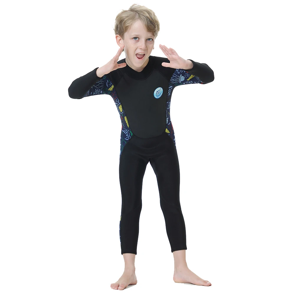 

New 2.5MM Neoprene Children's Wetsuit Boys Siamese Long Sleeve Warm Sunscreen Water Sports Swimming Snorkeling Wetsuit S-4XL