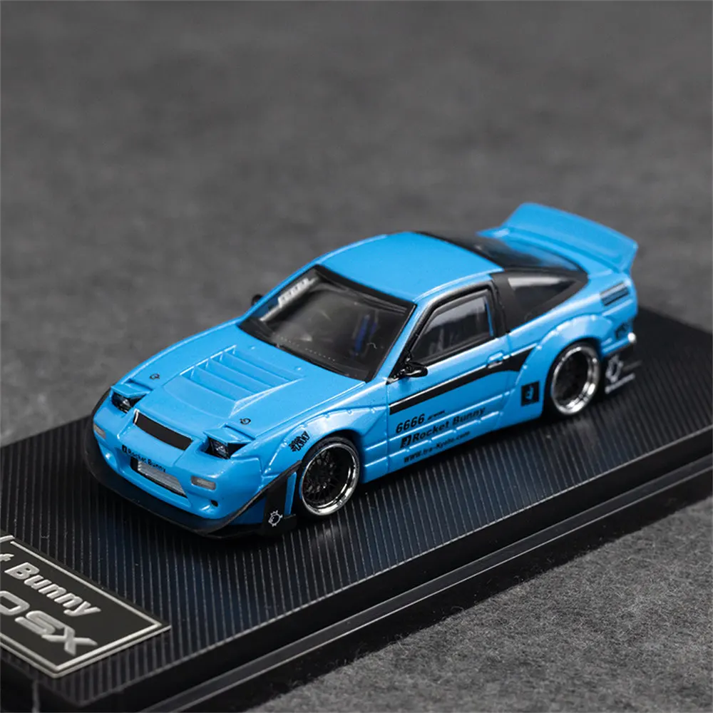 Литая под давлением модель автомобиля Micro Turbo MT 1:64 180SX Rocket Bunny синего цвета