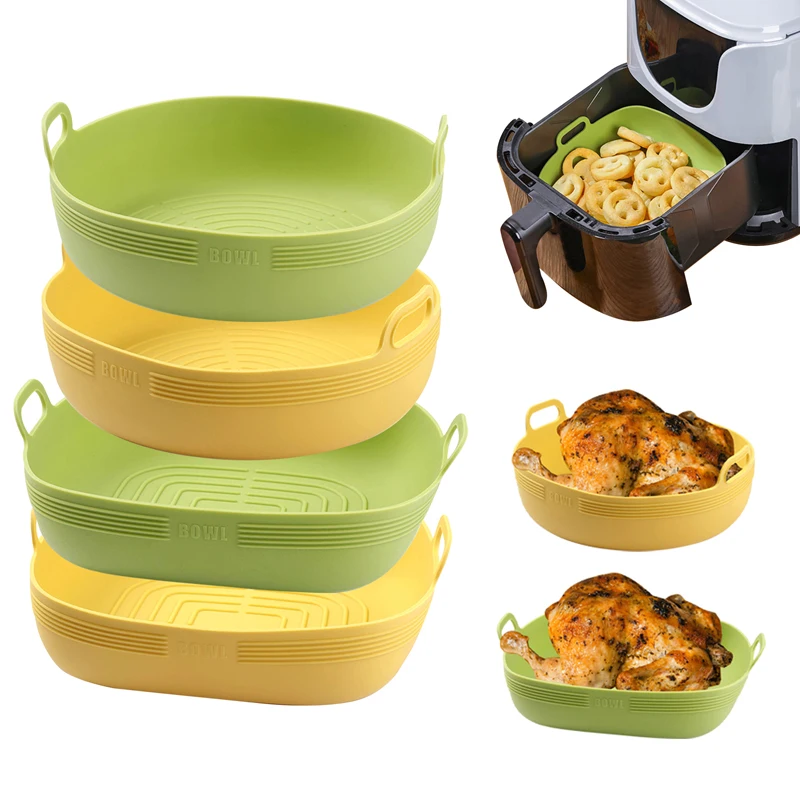 

Silicone Air Fryers Oven Baking Tray AirFryer Basket Silicone Mold Pizza Mat Round Replacement Grill Pan Air Fryer Accessories